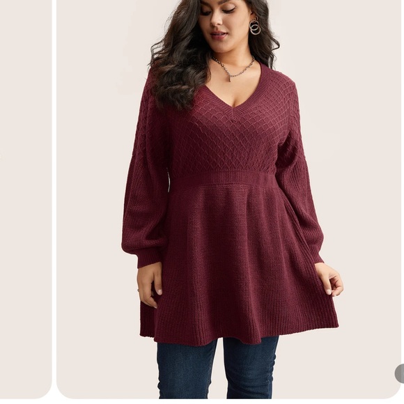 BloomChic Plain Plisse Lantern Sleeve A Line Pullover - Picture 3 of 3